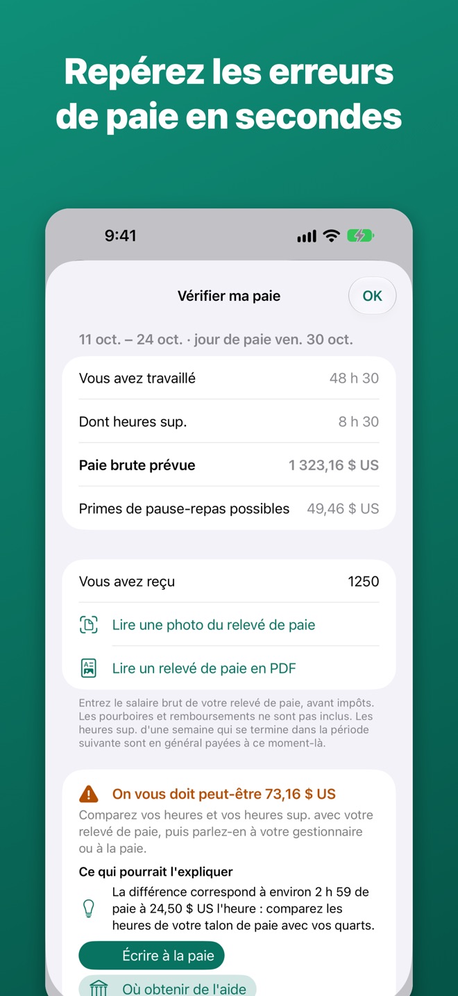Vérification de la paie&nbsp;: on vous doit peut-être 73,16 $