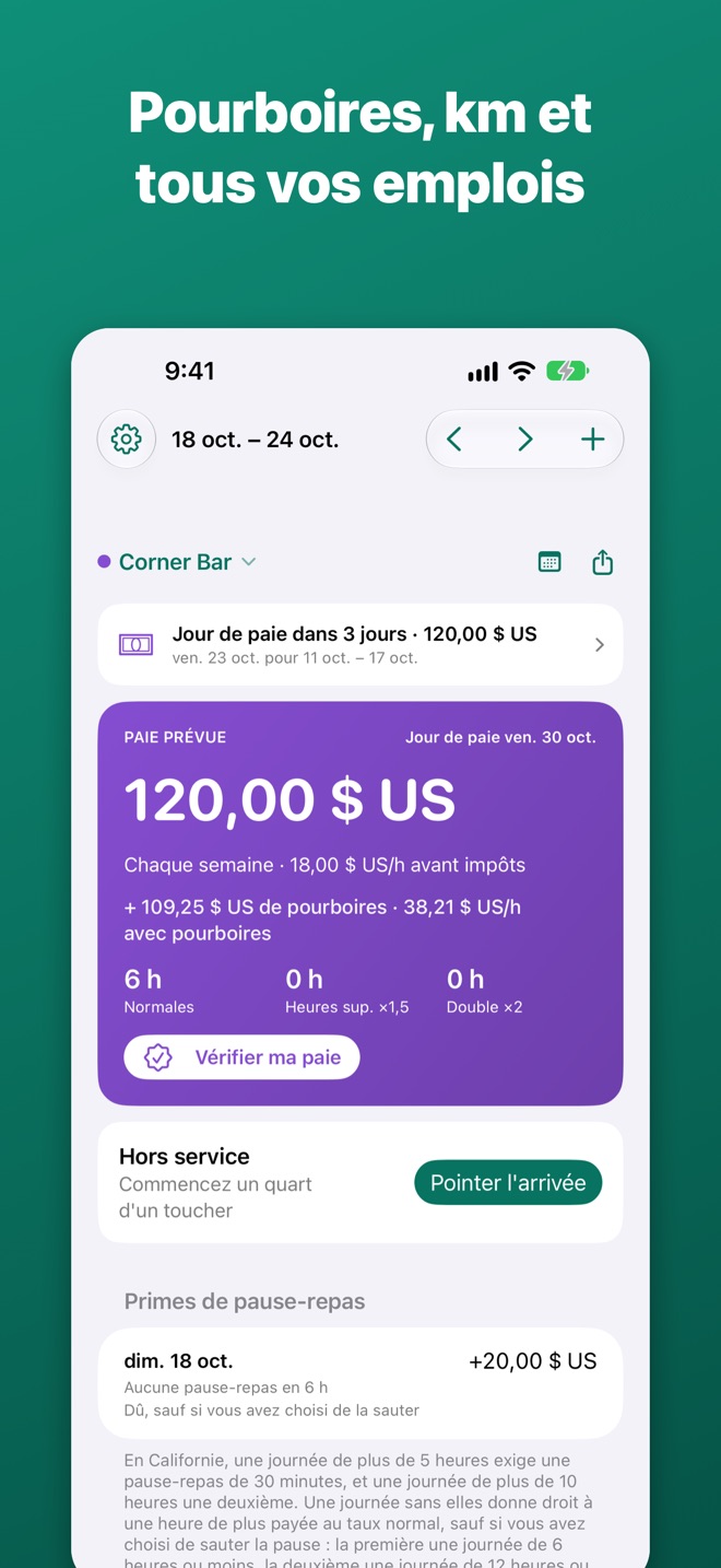 Emploi au bar avec pourboires en espèces et par carte